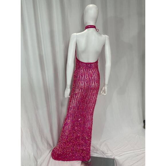 Retrofete 'Massie' Pink Halterneck Crochet Sequin Embellished Dress Size XS - Picture 3 of 5